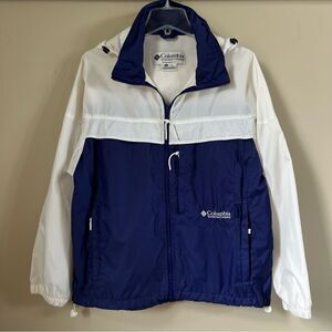 Y2K Columbia Retro Rain Wind White Purple Hooded Full Zip Coat Jacket -Medium